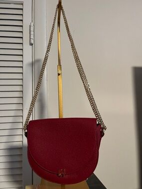 Cole Haan Red Leather Crossbody Bag with Gold Chain Strap